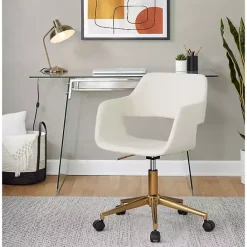 Online Kirklands Home Cream Faux Leather & Gold Marshall Office Chair White