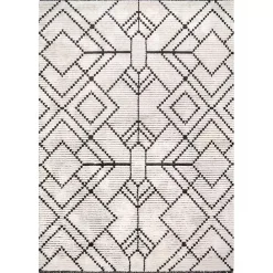 Clearance Kirklands Home Cream Geometric Diamonds Fringed Area Rug, 7x10
