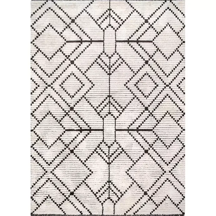 Clearance Kirklands Home Cream Geometric Diamonds Fringed Area Rug, 7x10