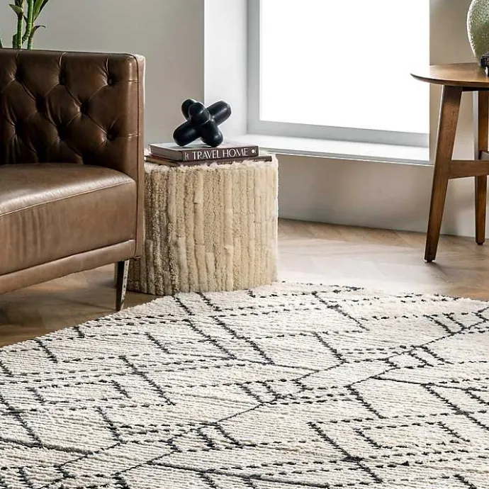 Clearance Kirklands Home Cream Geometric Diamonds Fringed Area Rug, 7x10