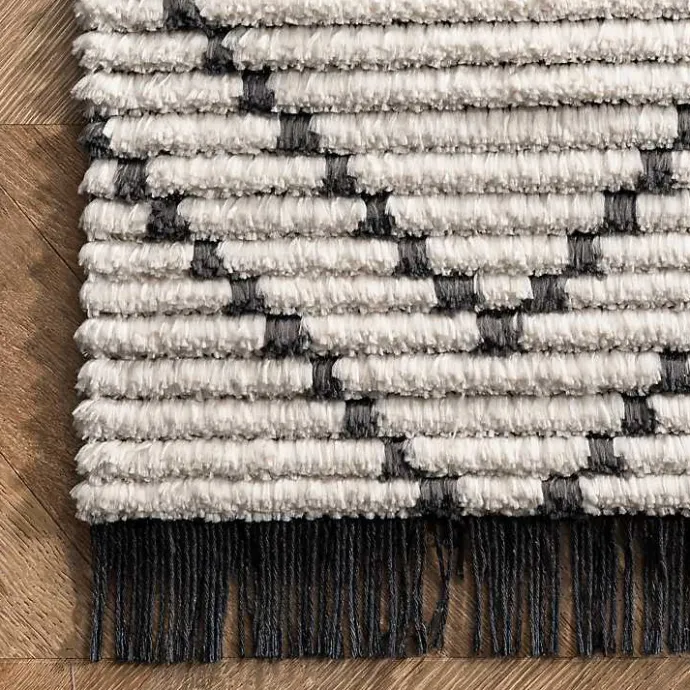 Clearance Kirklands Home Cream Geometric Diamonds Fringed Area Rug, 7x10