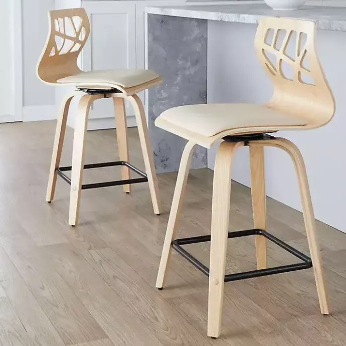 Hot Kirklands Home Cream Golia Swivel Counter Stools, Set of 2 Ivory