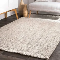 Kirklands Home Cream Hand Woven Looped Jute Area Rug, 5x7 Ivory