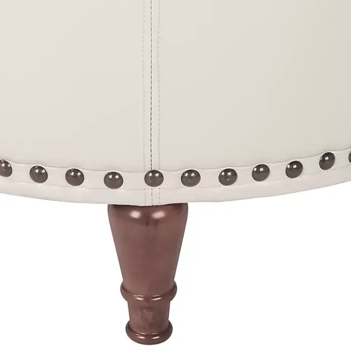 Discount Kirklands Home Cream Leather Antique Nailhead Storage Ottoman Ivory