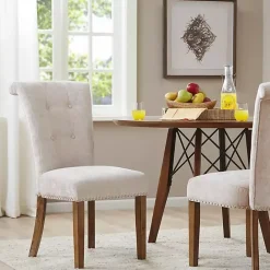 Hot Kirklands Home Cream Linen Rolled Back Dining Chairs, Set of 2 Ivory