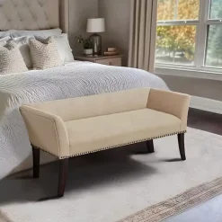 New Kirklands Home Cream Low Back Flared Arms Bench Ivory