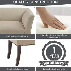 New Kirklands Home Cream Low Back Flared Arms Bench Ivory