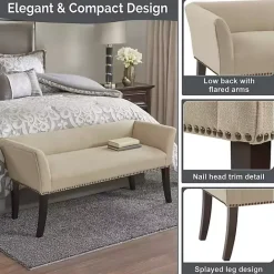 New Kirklands Home Cream Low Back Flared Arms Bench Ivory