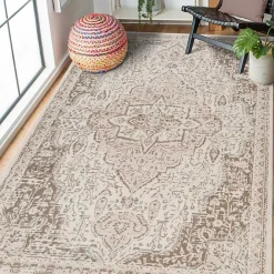 Kirklands Home Cream Medallion Area Rug, 5x8 Ivory