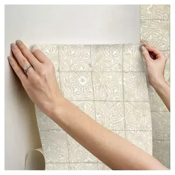 Hot Kirklands Home Cream Provincial Tiles Peel & Stick Wallpaper Tan
