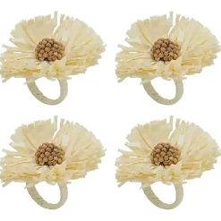 Best Kirklands Home Cream Raffia Flower Napkin Rings, Set of 4 Ivory
