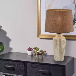 Clearance Kirklands Home Cream Ribbed Ceramic Shade Table Lamp Brown