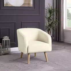 Discount Kirklands Home Cream Sherpa Upholstered Barrel Accent Chair Ivory