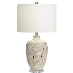 Online Kirklands Home Cream Silver Ceramic Leaf Cutout Table Lamp White