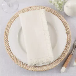 Discount Kirklands Home Cream Simple Fringe Napkins, Set of 4 Ivory