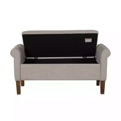 New Kirklands Home Cream Upholstered Aubrey Storage Bench Tan
