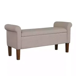 New Kirklands Home Cream Upholstered Aubrey Storage Bench Tan
