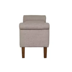 New Kirklands Home Cream Upholstered Aubrey Storage Bench Tan