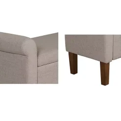 New Kirklands Home Cream Upholstered Aubrey Storage Bench Tan