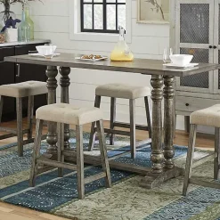 Clearance Kirklands Home Cream Upholstered Chandler Counter Stools, Set of Ivory