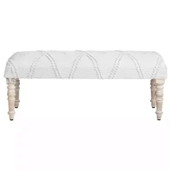 Clearance Kirklands Home Cream Upholstered Spindle Leg Bench Ivory