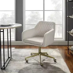 Online Kirklands Home Cream Upholstered Tufted Swivel Office Chair Ivory