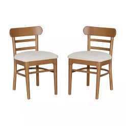 New Kirklands Home Cream Upholstered Wood Dining Chairs, Set of 2 White