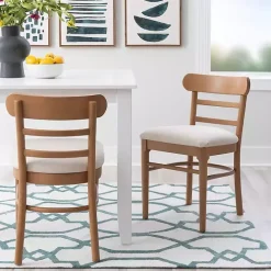 New Kirklands Home Cream Upholstered Wood Dining Chairs, Set of 2 White