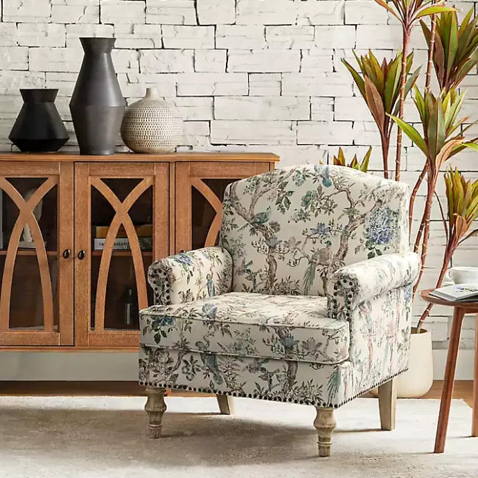 New Kirklands Home Cream Vintage Birds Traditional Accent Chair