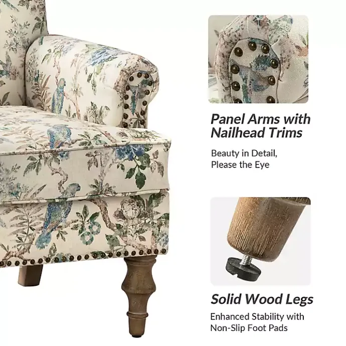 New Kirklands Home Cream Vintage Birds Traditional Accent Chair
