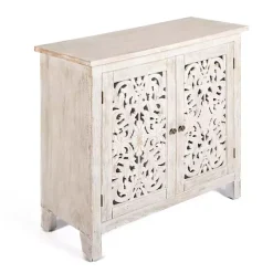 Sale Kirklands Home Cream Washed Wood Carved Door Cabinet Tan