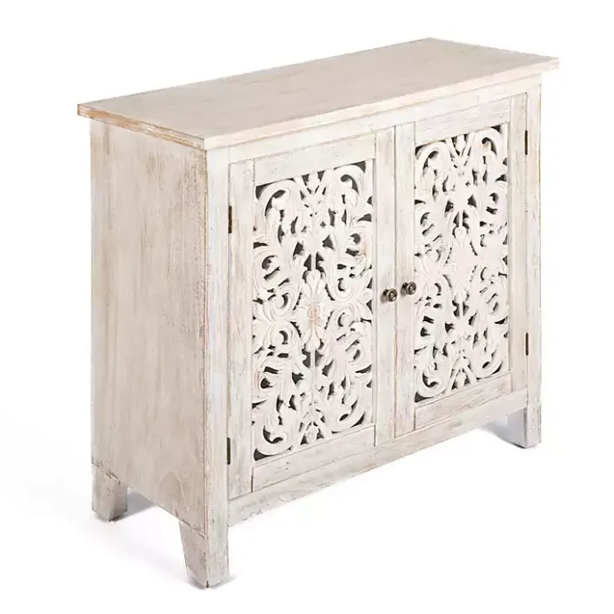 Sale Kirklands Home Cream Washed Wood Carved Door Cabinet Tan