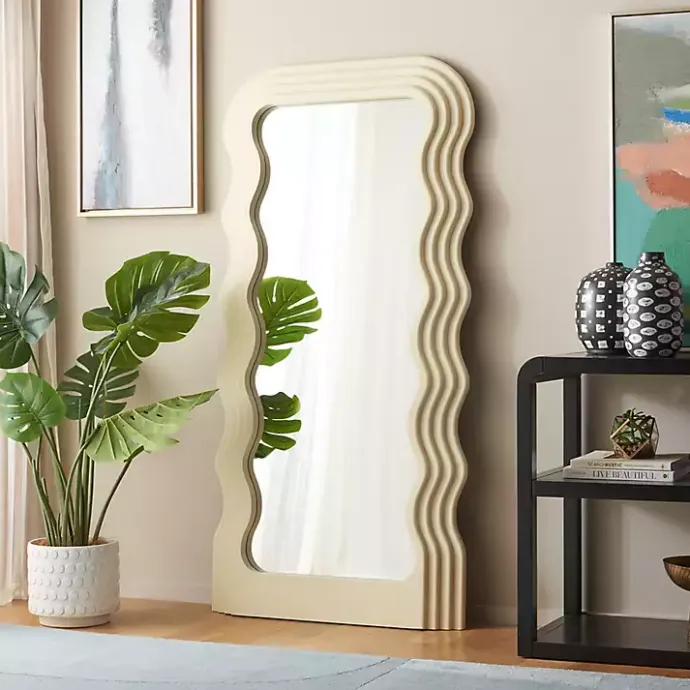 Discount Kirklands Home Cream Wavy Mayha Leaner Mirror White