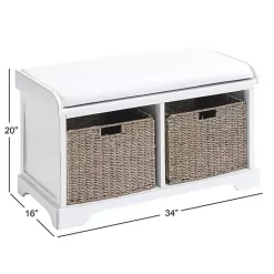 Kirklands Home Cream Wood Bench with Storage Baskets White