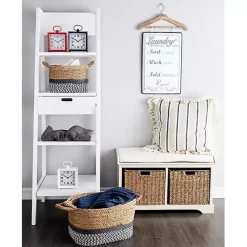Kirklands Home Cream Wood Bench with Storage Baskets White