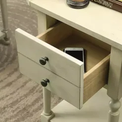 New Kirklands Home Cream Wood 2-Drawer Drop Leaf Side Table Ivory
