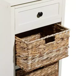 Hot Kirklands Home Cream Wood Side Table with Woven Baskets Ivory