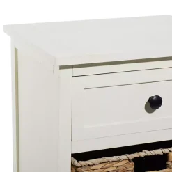 Hot Kirklands Home Cream Wood Side Table with Woven Baskets Ivory