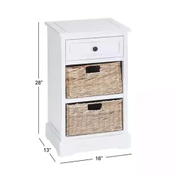 Hot Kirklands Home Cream Wood Side Table with Woven Baskets Ivory