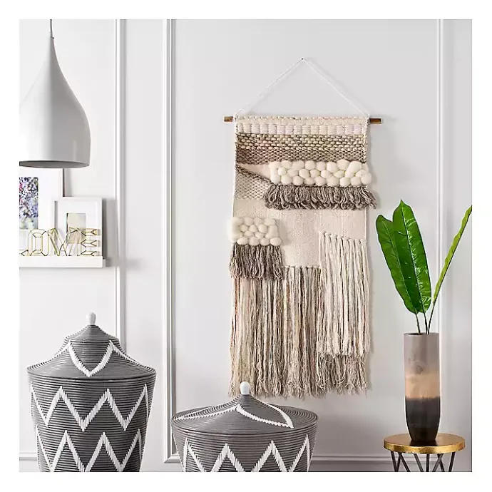 Kirklands Home Cream Woven Layered Textured Macrame Wall Hanging Ivory