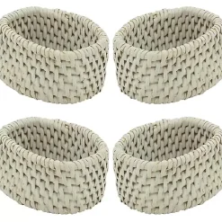 Clearance Kirklands Home Cream Woven Rattan Oval Napkin Rings, Set of 4 White