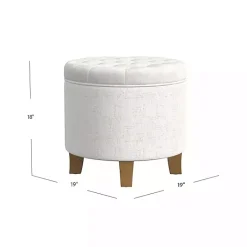 New Kirklands Home Cream Woven Upholstered Tufted Storage Ottoman White