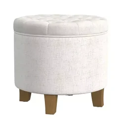 New Kirklands Home Cream Woven Upholstered Tufted Storage Ottoman White