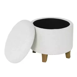 New Kirklands Home Cream Woven Upholstered Tufted Storage Ottoman White