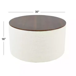 Sale Kirklands Home Cream Woven Wood Top Storage Ottoman Ivory