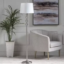 Kirklands Home Crystal and Silver Metal Floor Lamp White