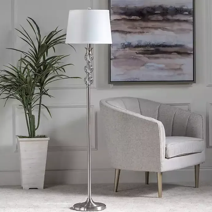 Kirklands Home Crystal and Silver Metal Floor Lamp White