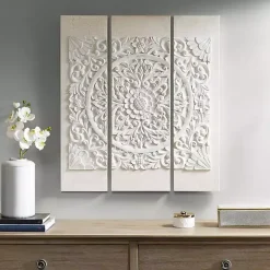 Kirklands Home 3D Embellished Canvas 3-pc. Set Ivory