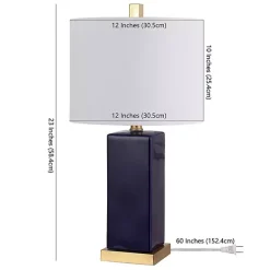 New Kirklands Home Dark Blue Ceramic Square Wendi Table Lamp White