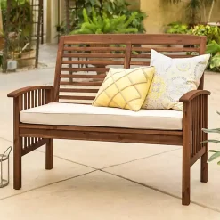 Discount Kirklands Home Dark Acacia Wood Loveseat Bench with Cushion Brown